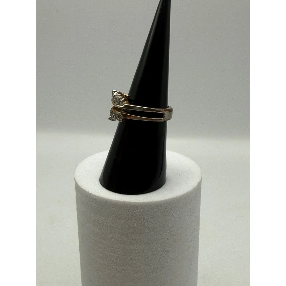 Vintage Silver Tone Stone Accented Ring Guard Enhancer Dual Band Size 6.25